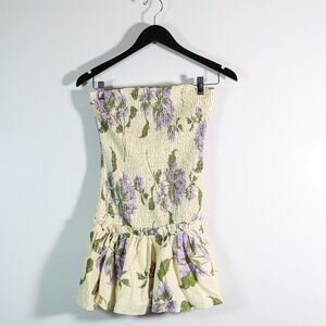 NEW Peppermayo Break From Toronto Linen Smock Mini Dress Yellow Purple Floral 4